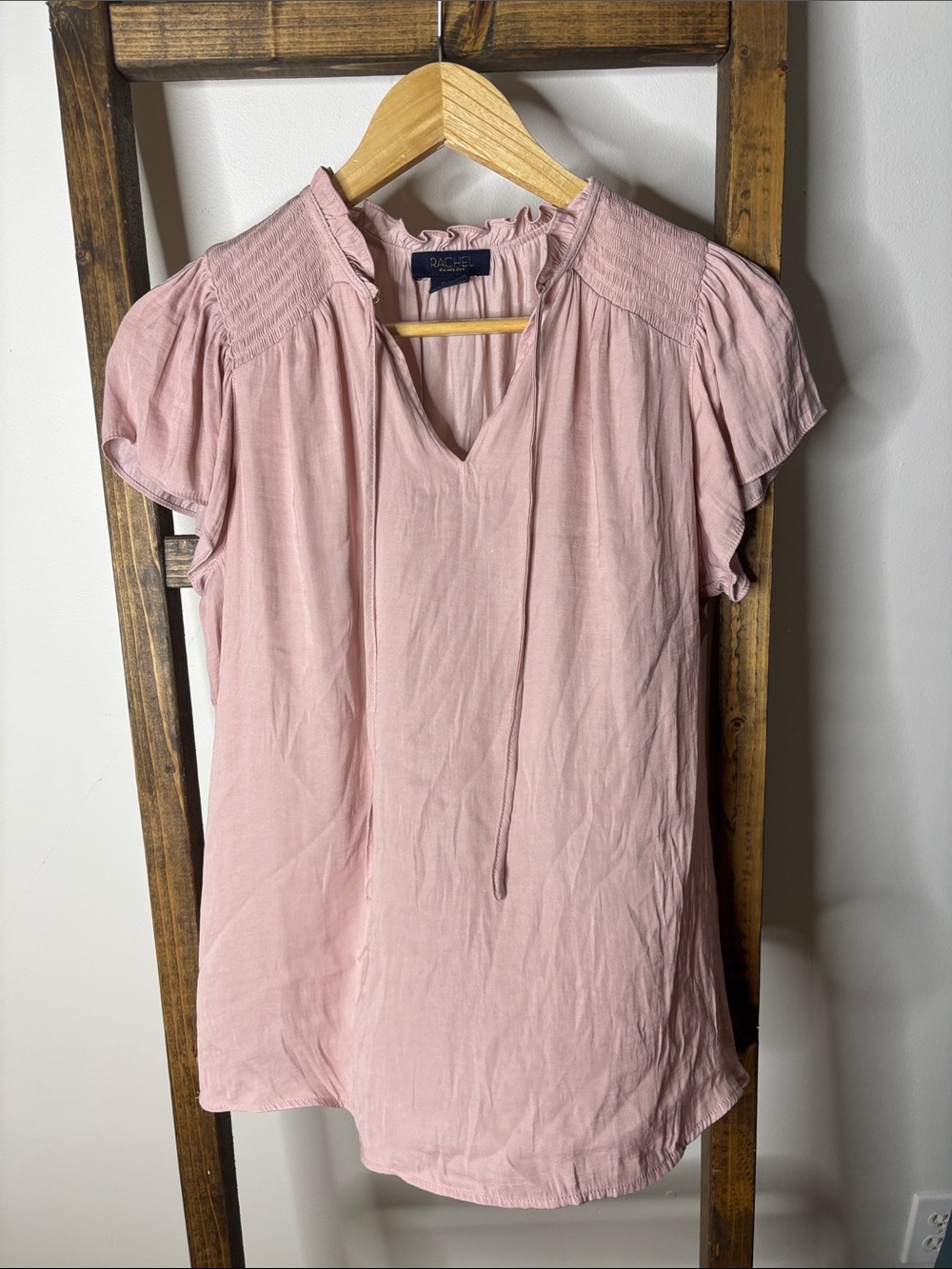 RACHEL Rachel Roy Powder Pink Smocked Shoulder Peasant Top Size S